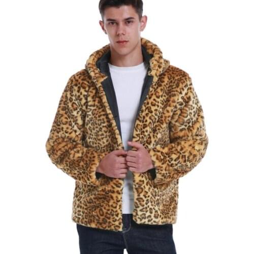 Autumn Leopard faux mink leather jacket mens winter thicken warm fur leather coat men slim jackets jaqueta de couro hooded