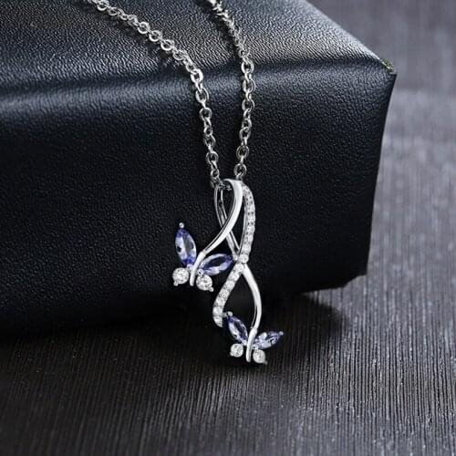 High Quality Silver Plated Blue Crystal Double Butterfly Necklace Women Trendy Simple Pendant Clavicle Chain Wedding Jewelry