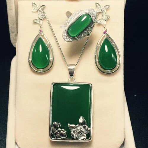 Chalcedony pendant necklace bracelet earrings yellow green red pink three natural ice color chalcedony three suit yellow green