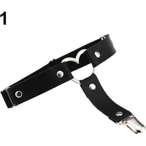 Womens Garters Sexy Elasticity Punk Heart Faux Leather Tight Suspender Garter Belts Vintage Strap Leg Harness Belt Body Jewelry