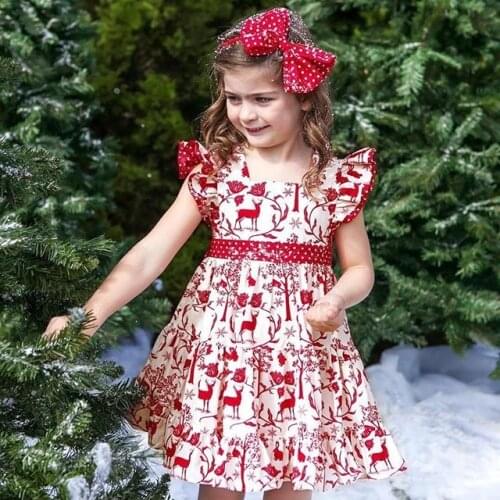 Christmas Girl Princess Dress Kids Dresses for Girls Deer Bowknot Pageant Party Formal Dress