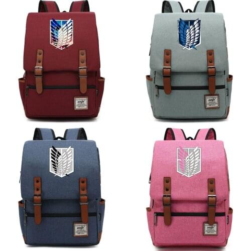 B0808 Fashion Anime Wings Attack Titan Buckle Children School bag Teenagers Student Schoolbags Women Bagpack Men Backpack