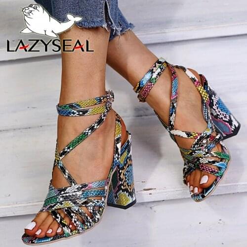 LazySeal Snake 10CM Super High Heel Sandals Women Shoes Cool Summer Open Toe Buckle Footwear Plus Big Size 43 Party Dress Shoes
