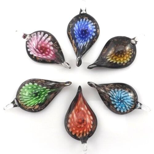 Stylish Twisted Leaf Shape Chrysanthemum Glass Pendant For DIY Necklace 12pcs/lot