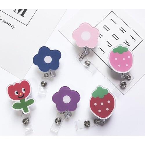Retractable Badge Reel Cute Flower Nurse Lanyards ID Name Card Badge Holder Women Men Kid Student Doctor Badge Reel Clip