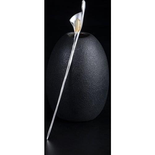 925 Sterling Silver Natural Calla lily Hairpin For Women Chinese Retro Style Women Hair Clip Vintage Jewelry Accessories