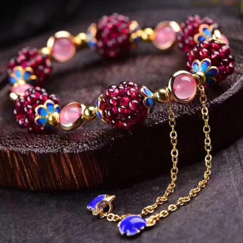 Gemstone Natural Garnet Stones Charm Bracelete For Women Handmade Pink Purple Yellow Crystal Beads Fine jewelry Creative Gifts