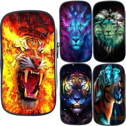Animal Lion Tiger Wolf Pencil Case Large Capacity Pencil Bag Kids Stationery Bags Students School Supplies Pen Bag Cosmetic Case