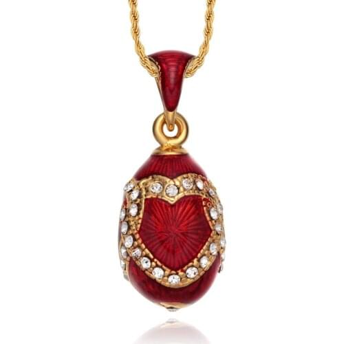YAFFIL Heart Brass Vintage Egg Pendant Women Charm Crystal Rhinestone Necklace Luxury Enamel HandMade Jewelry For Women 2019