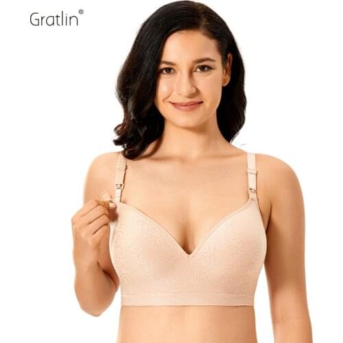 Gratlin Womens Jacquard Seamless Wireless Full Coverage Maternity Nursing Bra