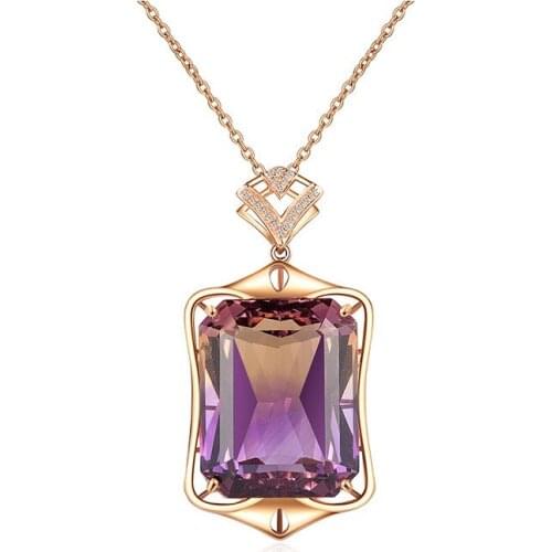 MENGYI Exquisite Charm Rectangle Color Cubic Zirconia Rose Color Pendant Necklace Women Luxury Necklace High Grade Jewelry