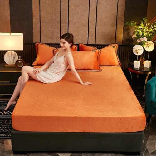 Winter Fashion Solid Color Warm Soft Comfortable Bedspread Dust Cover Snow Velvet Universal Mink Velvet Thick Mattress Cover