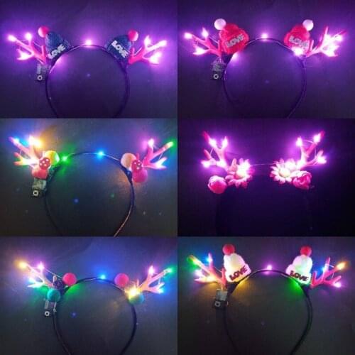 12PCS LED Fashion Flashing Reindeer Horn Headband Hair Ornament Head Wear Light Hair Accessories for Children Christmas Party