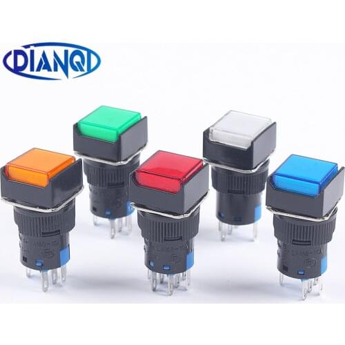 16MM 5V12V24V220V 1NO1NC/2NO2NC momentary no Latching/Locking lamp Illuminuted Maintained Push Button Switches with light/NO LED