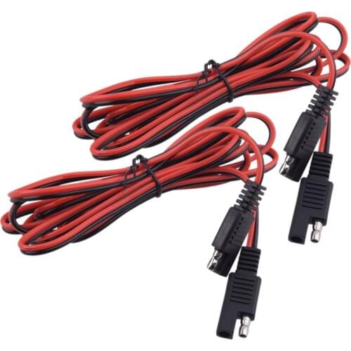 2 Pcs Universal 2m SAE to SAE Connector Extension Cable DC Power 18AWG Solar Battery Harness