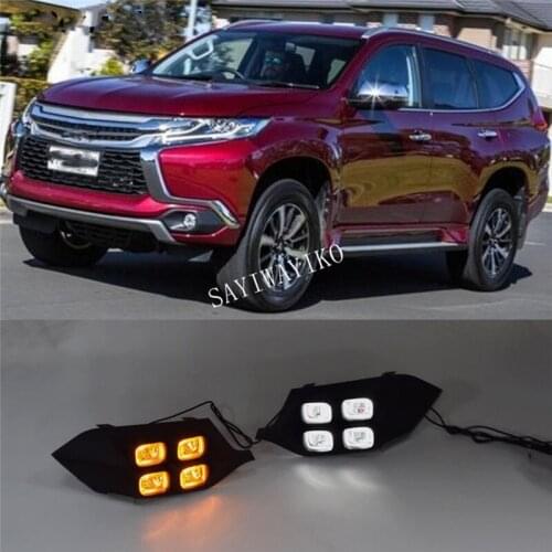 2Pcs For Mitsubishi Pajero Sport 2016 2017 4Eyes 12V LED Daytime Running Light DRL Lamp with yellow signal lamp