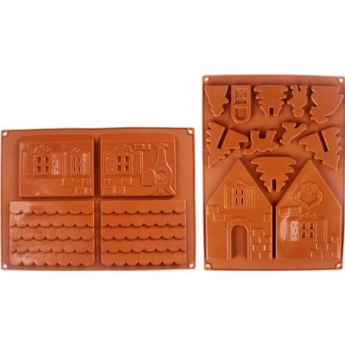 2 Pcs/Set 3D Christmas Gingerbread House Silicone Mold Chocolate Cake Mould DIY Biscuits Baking Tools CLH@8
