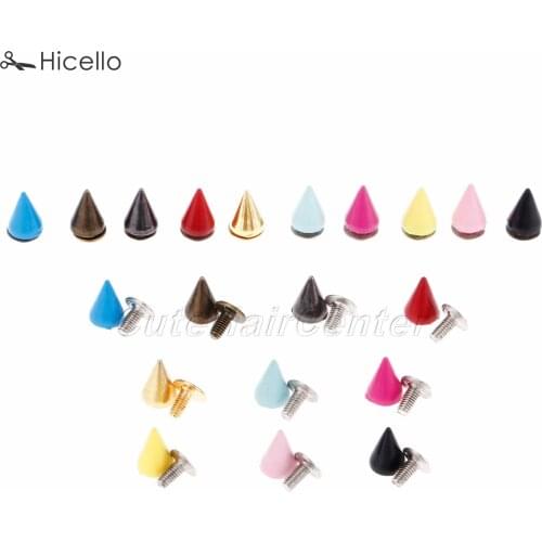20sets Bullet Rivet Stud Spikes Metal Screw knob tip 7*10mm Colorful Punk apparel DIY Handmade Buckle Leather Craft Accessories
