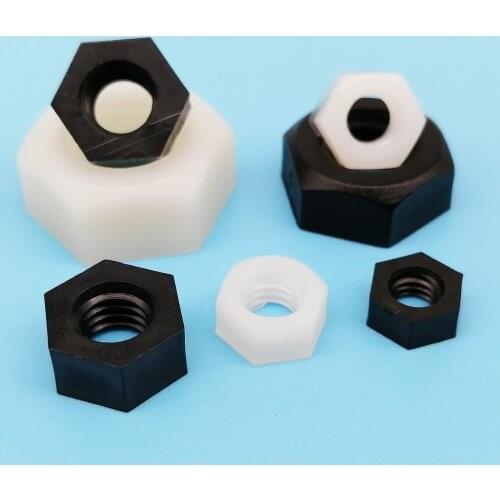 25/50/100pcs M2 M2.5 M3 M4 M5 M6 M8 M10 M12 High Quality DIN934 Black White Color Plastic Insulation Nylon Hex Hexagon Nut