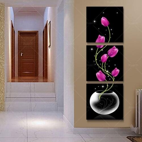 3 Panel Modern Printed Red Flower Oil Painting Canvas Wall Art Home Decoration For Bed Room Living Room Unframed PR992