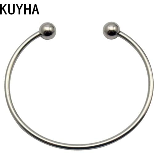 64MM Charm Bracelets Smooth Shiny Silver Color European Lucky Beaded Bangle Charms Steel Open Cuff Wire Circle Bangle