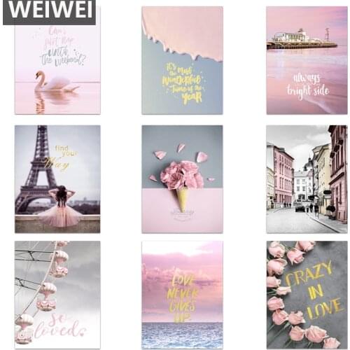 5D Diy Diamond Painting Pink Poster Nordic Paris Landscape Wall Art Ins Style Petal for Living Room Decoration Home Decor