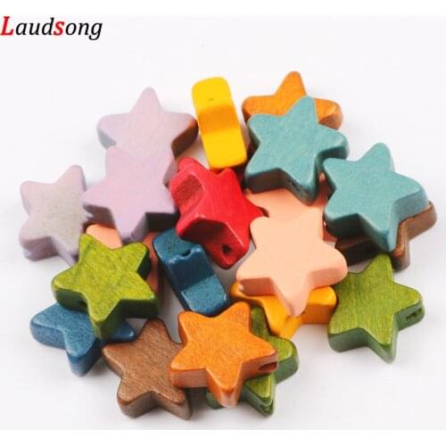 10PCS Multicolor Star Shape Natural Wood Beads For Jewelry Necklace Bracelet DIY Making Accessories Loose Spaced Beads