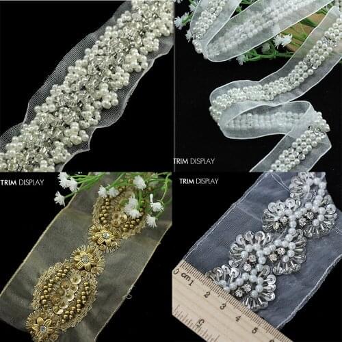 5yard Braid Beaded Sequin Fake Pearls Rhinestones Flower Costume Applique Decorated Lace Ribbon Trim For Dress Sewing Trim t416