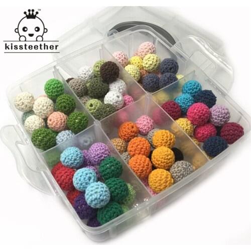 Wooden Teether 108pcs 14mm(0.55inch) Mixed Colour Crochet Beads Blending Creative Freedom For Baby Teether Necklace Decoration