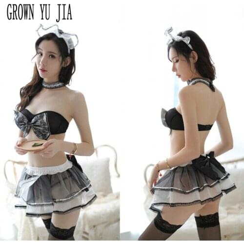 Erotic maid dress cosplay costume porno skirt stockings set french maid uniforms sexy naughty lingerie hot babydoll sex clothes