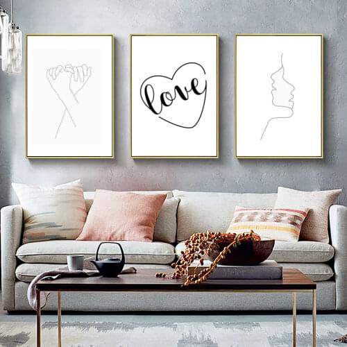 Sketch Wall Art Line Drawing Print Minimalist Simple Fashion Canvas Poster Black White Painting Love Quote Wall Picture Decor