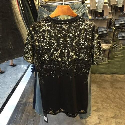 New High 19ss Men Gold Print constellation T Shirts Loose T-Shirt Hip Hop Skateboard Street Cotton T-Shirts Tee Top Top
