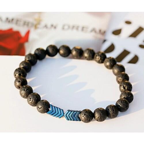 Volcanic Lava Stone Essential Oil Diffuser Bracelets Bangle Healing Balance Yoga Arrow Beads Bracelet For Men Women AB327