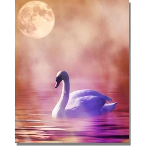 5d Diy Diamond Embroidery Swan Lover Lake Diamond Painting Cross Stitch Full Round Rhinestone Diamond Mosaic Wedding Decoration