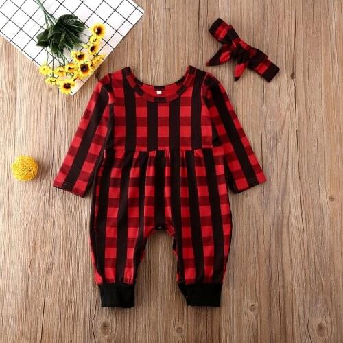Pudcoco Newest Fashion Newborn Baby Girl Clothes Plaids Long Sleeve Romper Jumpsuit Headband 2Pcs Outfits Cotton Clothes Set