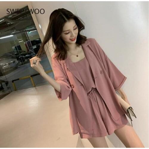Casual Short Ladies Blazers Suit Women Streetwear Female Coat Blazer and Shorts Set Chic Office Ladies Suits 2021 Summer