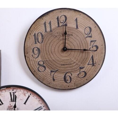 Creative Living Room Bedroom Retro Tree Annual Ring Wall Clock 30cm Round Wood Material Home Decor