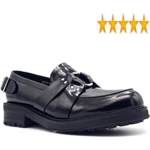 Metal Designer 2021 Buckle New Mens Thick Platform Genuine Leather Formal Spring Slip On Office Work Dress Shoes Loafers
