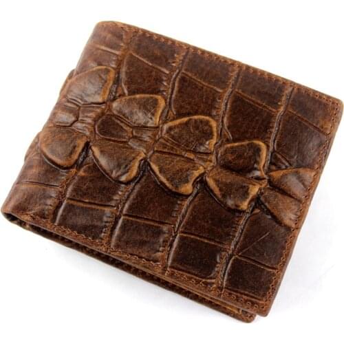 New Crocodile Embossed Split Leather Short Bifold Business Wallet Zipper Coin Pocket Purse for Men
