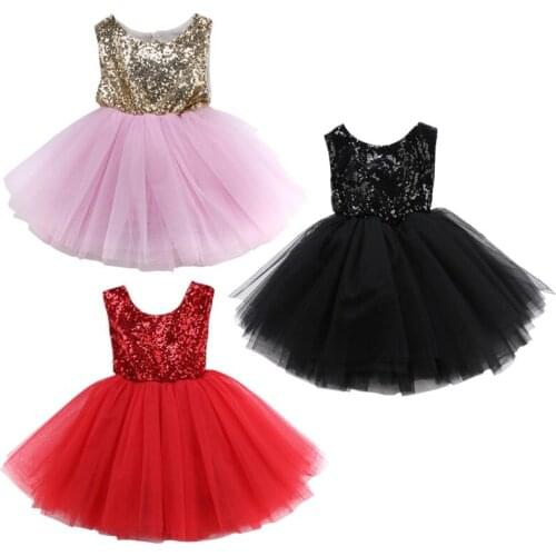 Princess Toddler Kids Baby Flower Girl Party Wedding Lace Sequins Tutu Dress Girl Summer Sleeveless Bow Vestidos Dresses Clothes