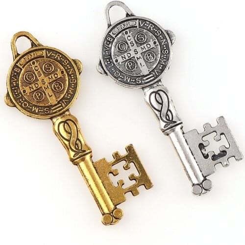 5 Colors Catholicism Christian Jewelry Key Charms Saint Benedict Key Pendants For DIY Pendants Necklace