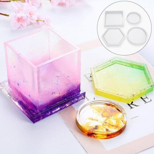 Transparent Coasters Ashtray Cement Candle Tray Flower Pot Base Silicone Mold The breakage resistant material is flexible easy