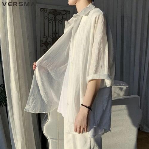 VERSMA Korean Kpop Chic SUGA Short Sleeve Sexy Shirt For Men Women Blouse Summer See Through Transparent Shirt Male Dropshipping