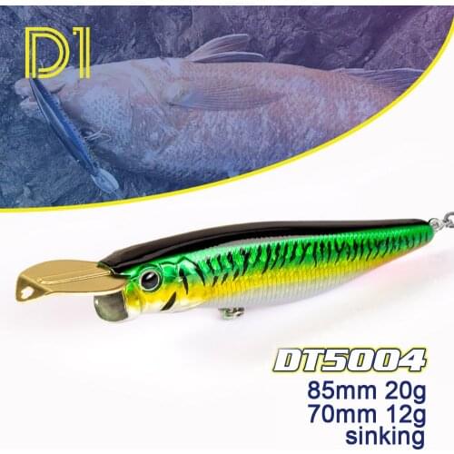 D1 WTD Top water lure Metal Lip sinking popper 85mm 20g 70mm 12g Long casting Natural color artificial bait for fishing