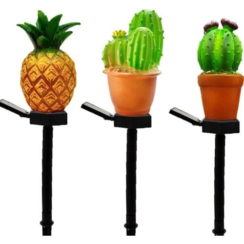 Garden outdoor lawn lamp garden lamp ground plug light led solar pineapple cactus ground plug plastic warm white light
