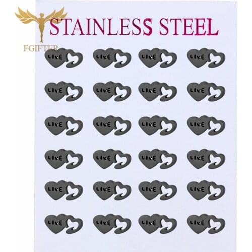 Lovers Romantic Black Earrings Near Two Hearts Earrings Fashion Stainless Steel Jewelry Wholesale12 Pairs