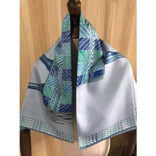 2021 new arrival winter spring classic blue horse 100% pure silk scarf twill hand made roll 90*90 cm shawl wrap for women lady