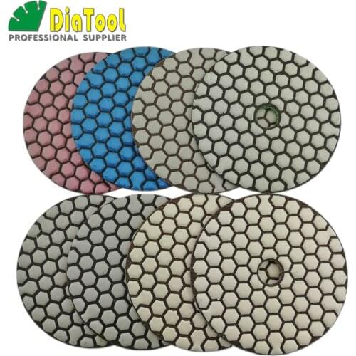 DIATOOL 8pcs/set 100MM Dry Diamond Flexible Polishing Pads (new#50-1and #100-1) 4inch Stone Sanding Disc for Marble Ceramic