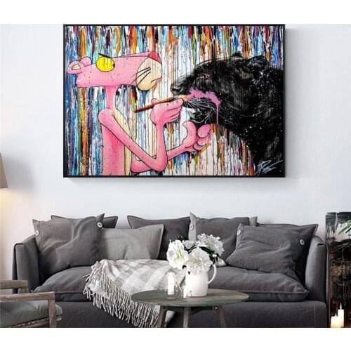 Modern graffiti art animal leopard canvas painting on the wall posters and prints street art pictures living room decoration