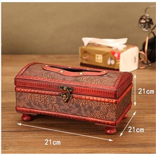 Antique Wood Tissue Box Desktop Napkin Holder Case Household Paper Storage Case Car Decoration Tissue Box Restaurant Accessories